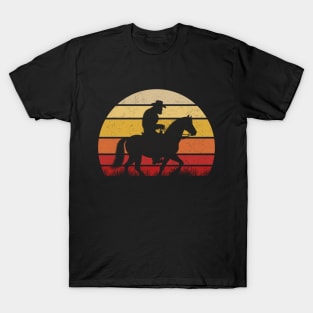 Cowboy Bigfoot Sasquatch Riding A Horse Vintage Sunset Country T-Shirt